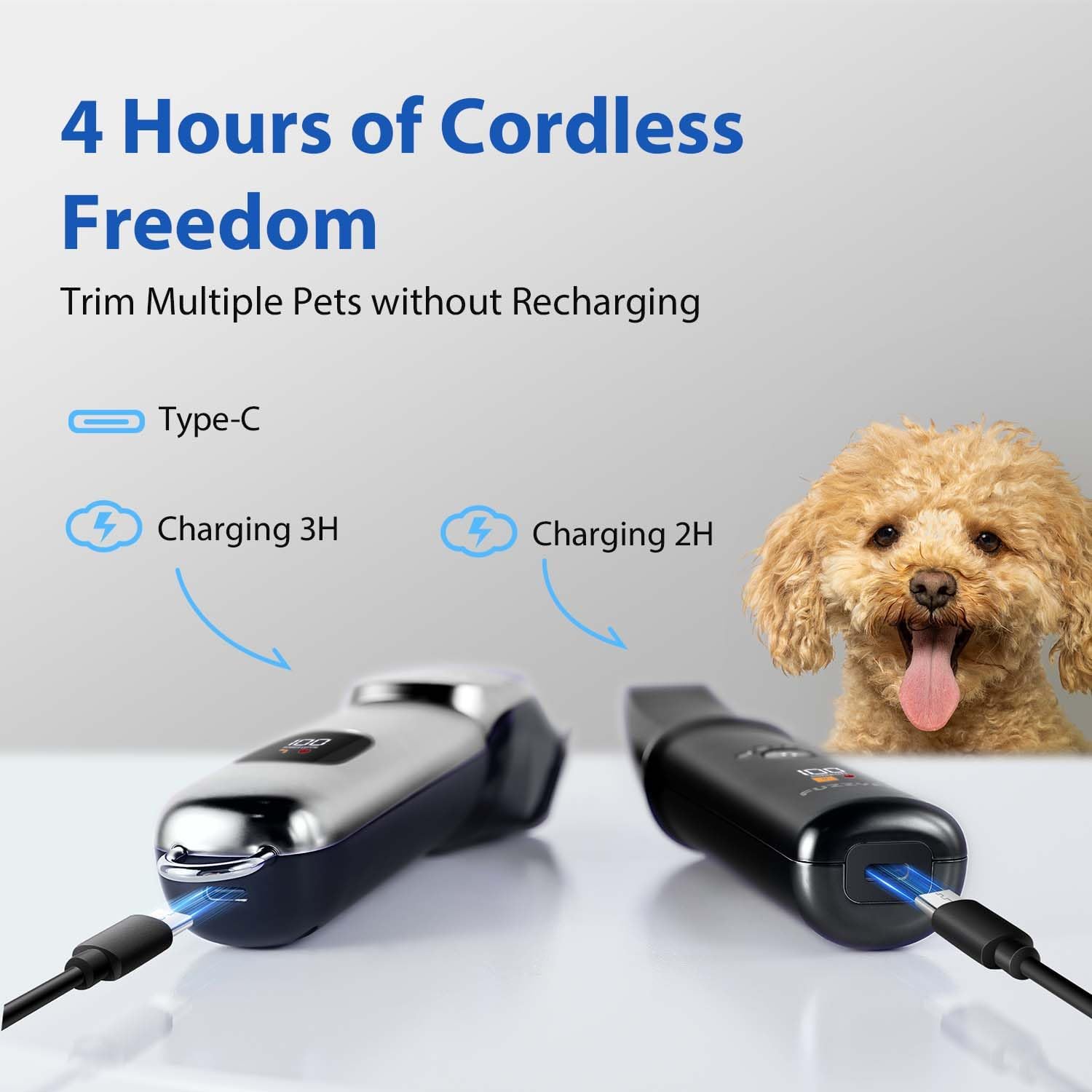 Detalle de FuzzyFix Tondeuses Chiens et Tondeuse pour Pattes de Chien 3 en 1 – Sans fil et silencieuse (Noir)