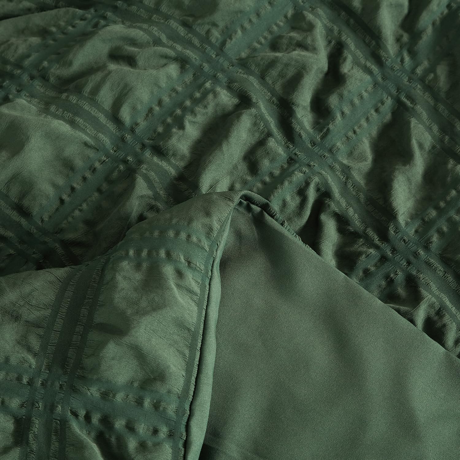 Thumbnail 5 de Luofanfei Housse de Couette Seersucker Vert Olive 220x240 + 2 Taies 65x65 en Microfibre
