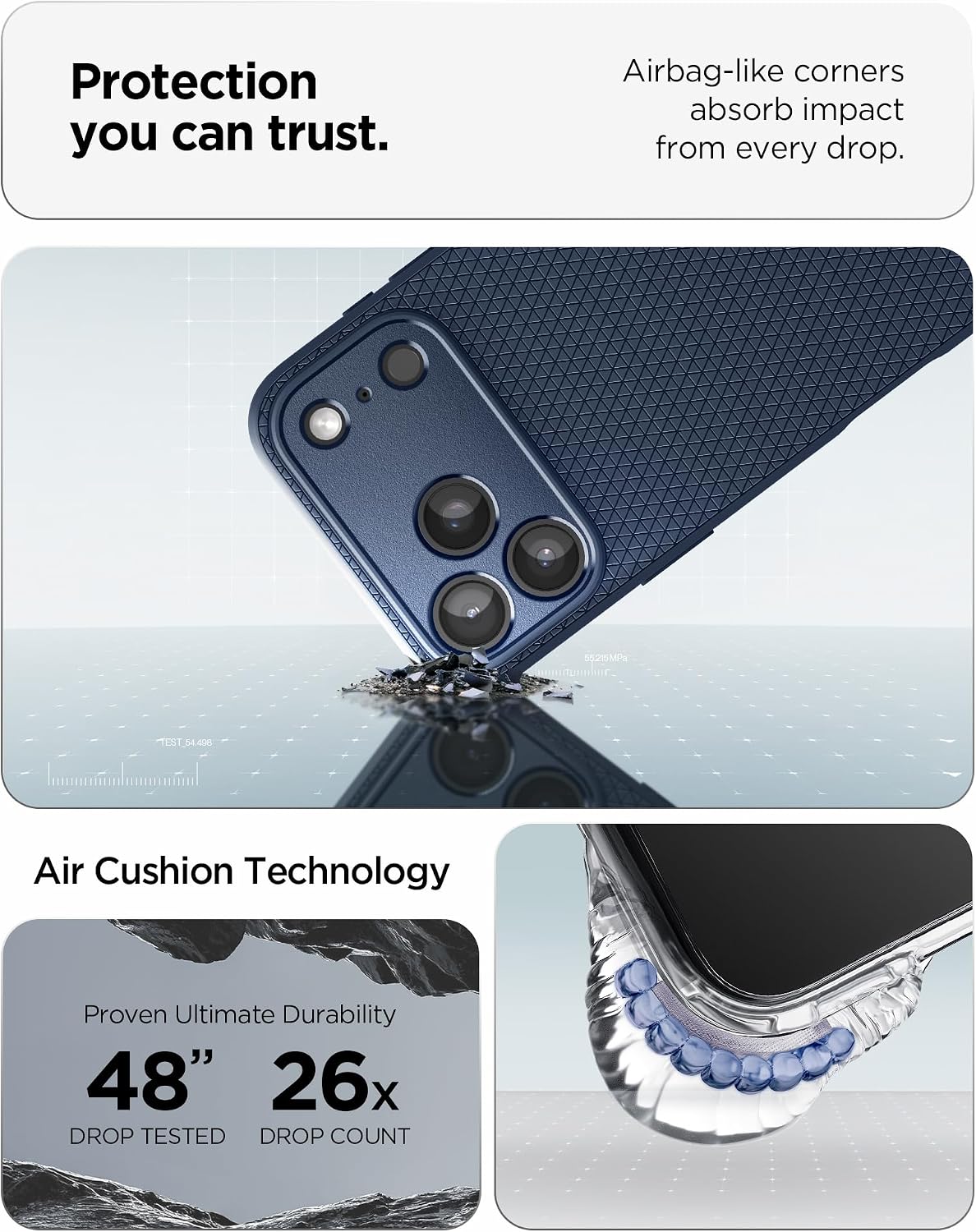 Detalle de Spigen Liquid Air pour iPhone 17 Pro (édition 2025) – Coque flexible anti-chocs bleu marine