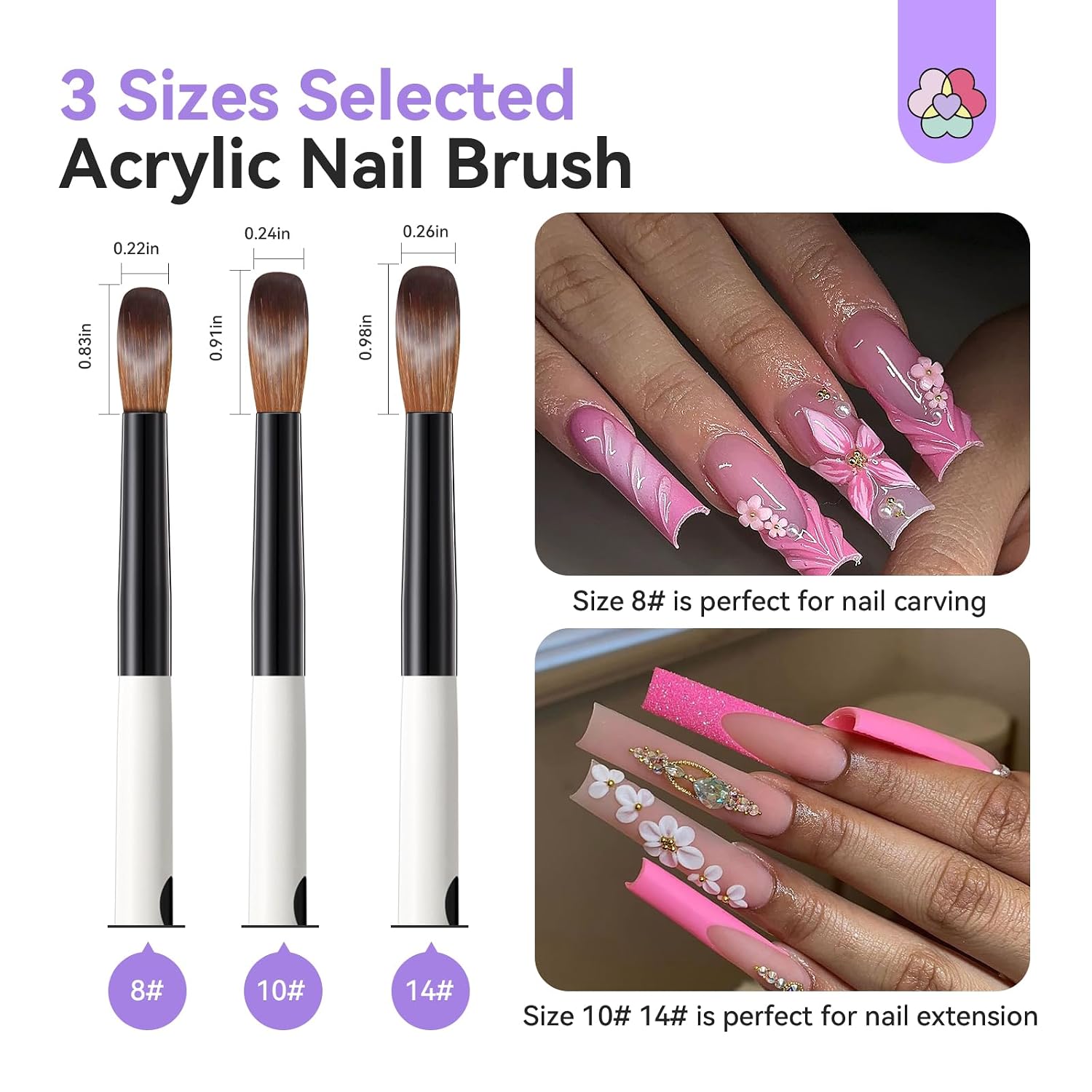 Detalle de SAVILAND Acrylic Nail Brush Set, Sizes 8/10/14