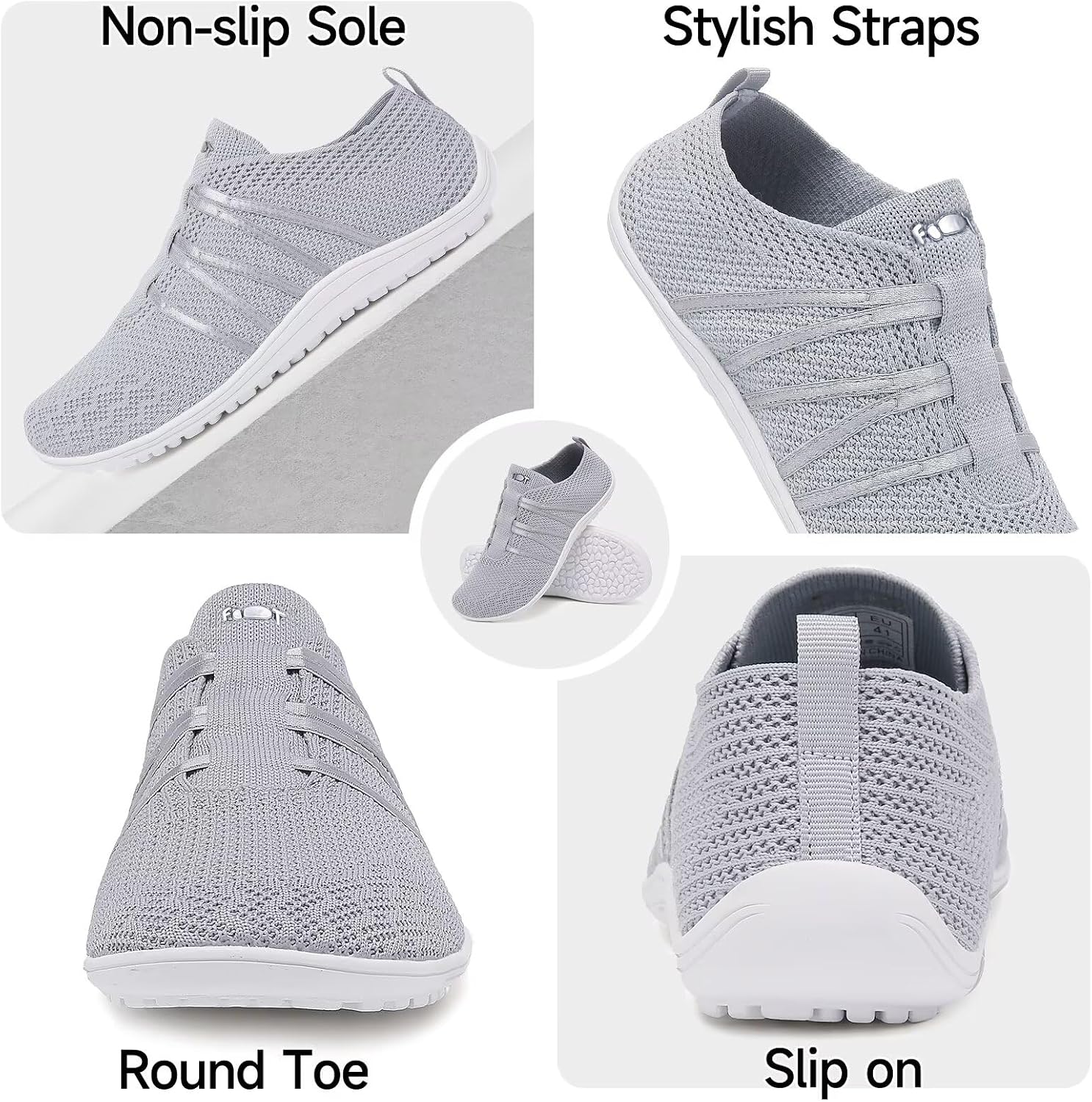Detalle de Wizshoe Barfußschuhe Damen & Herren – atmungsaktive Slip-On Sneaker mit Zero-Drop Sohle