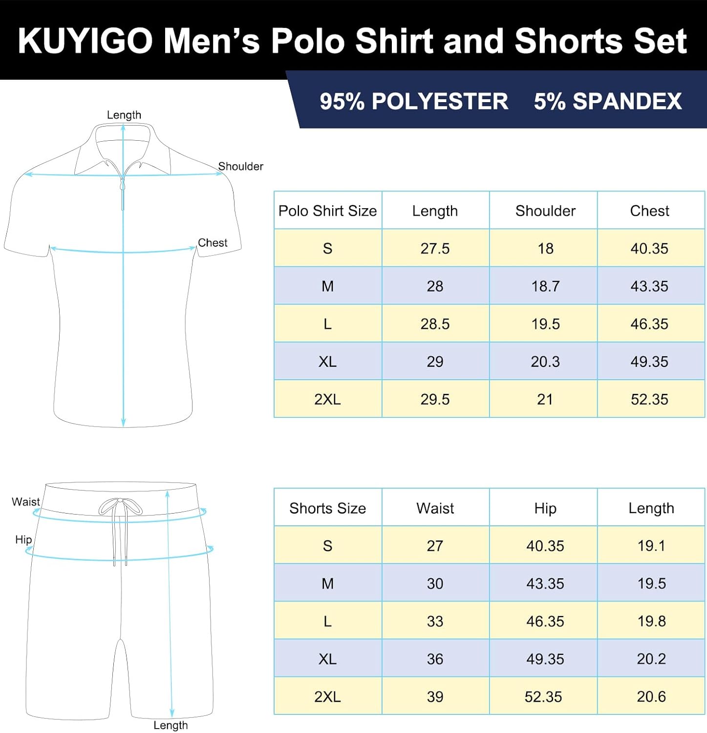 Thumbnail 5 de KUYIGO Herren-Set aus Poloshirt & Shorts (2-teilig) für Sommer, mit Reißverschluss und Kordelzug