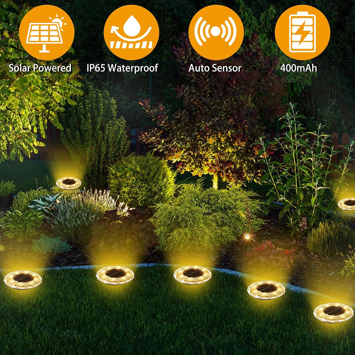 Detalle de YIFMOO solarne lampy ogrodowe, zestaw 8 szt., 8 LED, ciepła biel, IP65