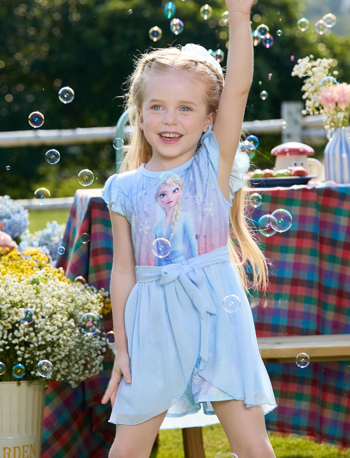 Detalle de Disney Princess Frozen Elsa Minnie Mouse Stitch Toddler Jumpsuit with Bow Overlay (2–6 Years)