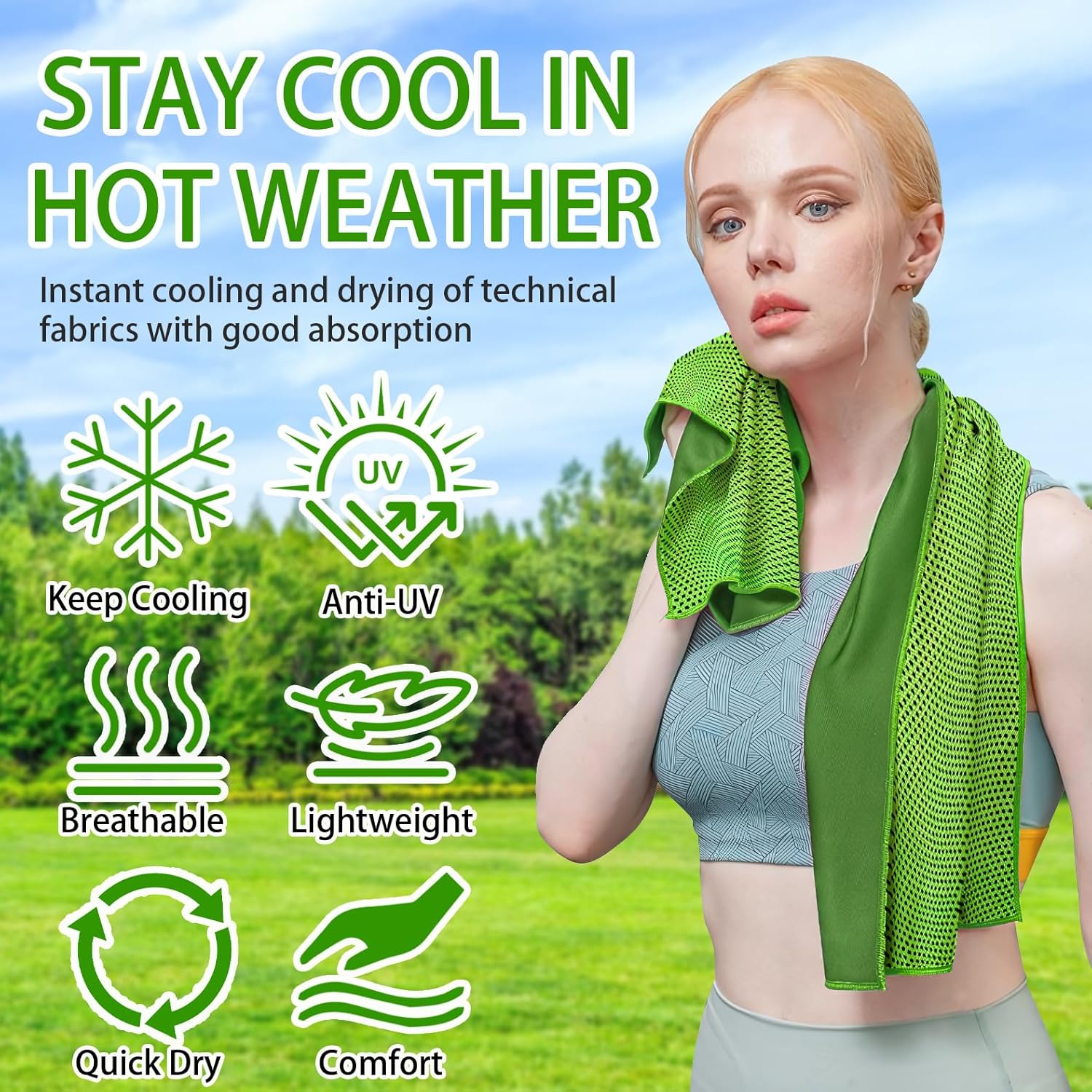 Thumbnail 1 de WIURGOHA 6-Pack Cooling Towels for Neck and Face (40x12in) – Microfibre gym cooling wraps
