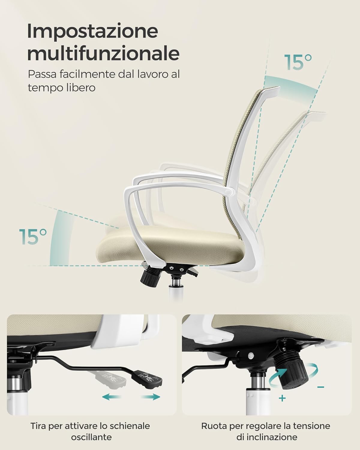 Thumbnail 5 de SONGMICS Office Chair OBN022LH01: Ergonomic Mesh, 120 kg Capacity