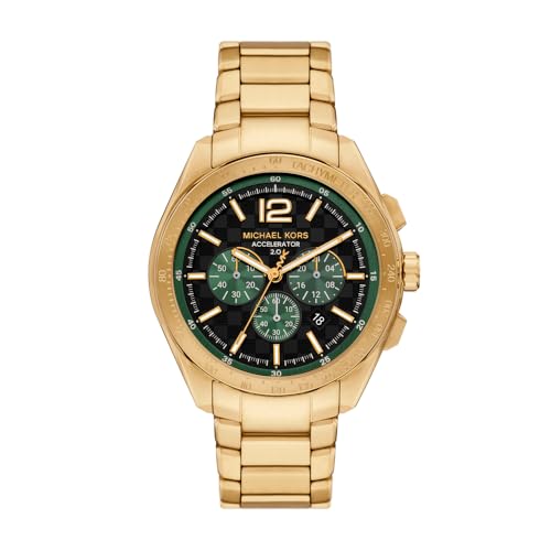 Detalle de Michael Kors Accelerator 2 para Hombre: cronógrafo de cuarzo con correa de acero dorado, 44 mm