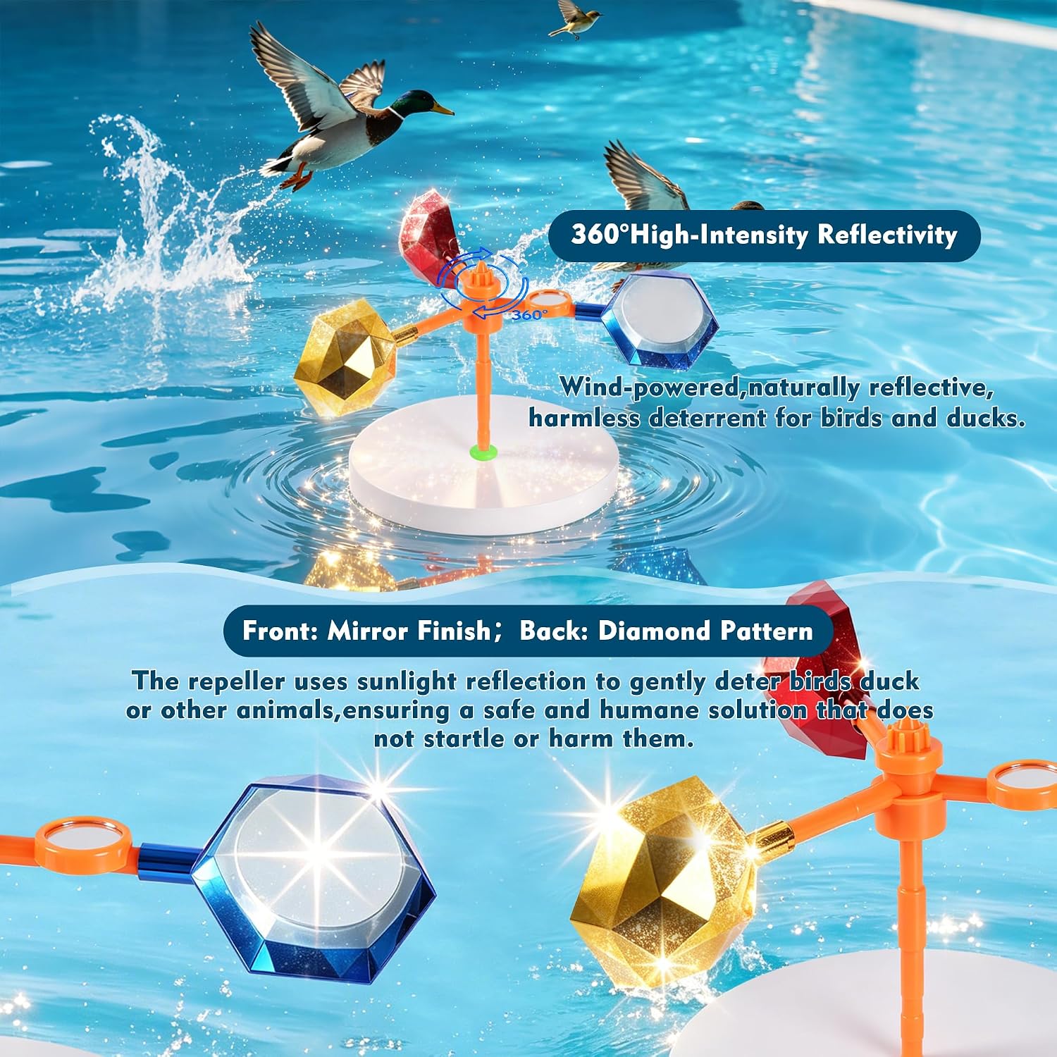 Detalle de Daomong Omg0111 Floating Bird Deterrent with Reflective Windmill and EVA Base