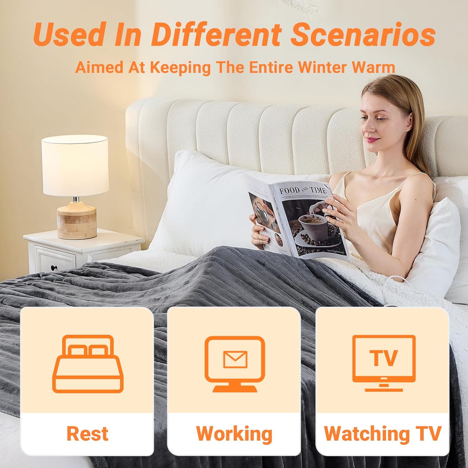 Detalle 1 de PENGZHU TECHNOLOGY 8490 Queen Heated Blanket, Flannel and Sherpa, 10 Heat Settings