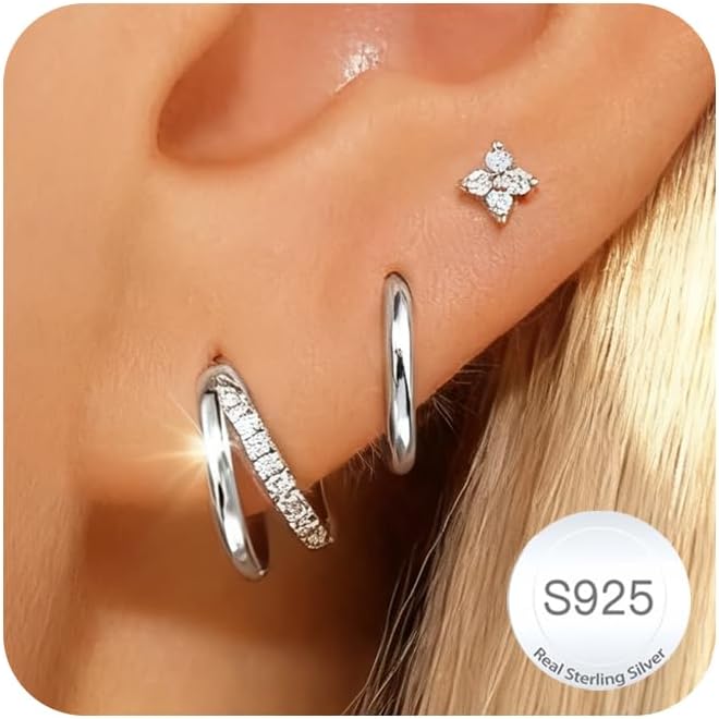 Thumbnail 4 de DORANA 3‑er Set Ohrringe Silber 925, klein