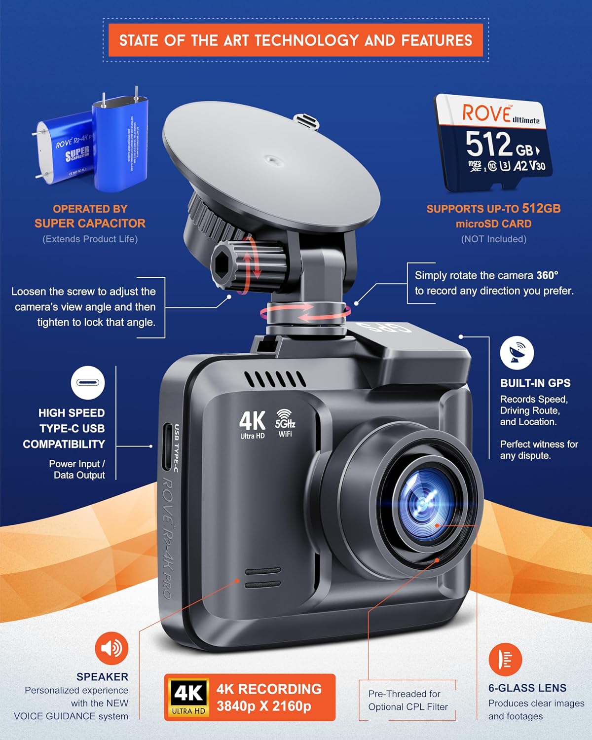 Detalle de ROVE R2-4K PRO Dash Cam ⚙