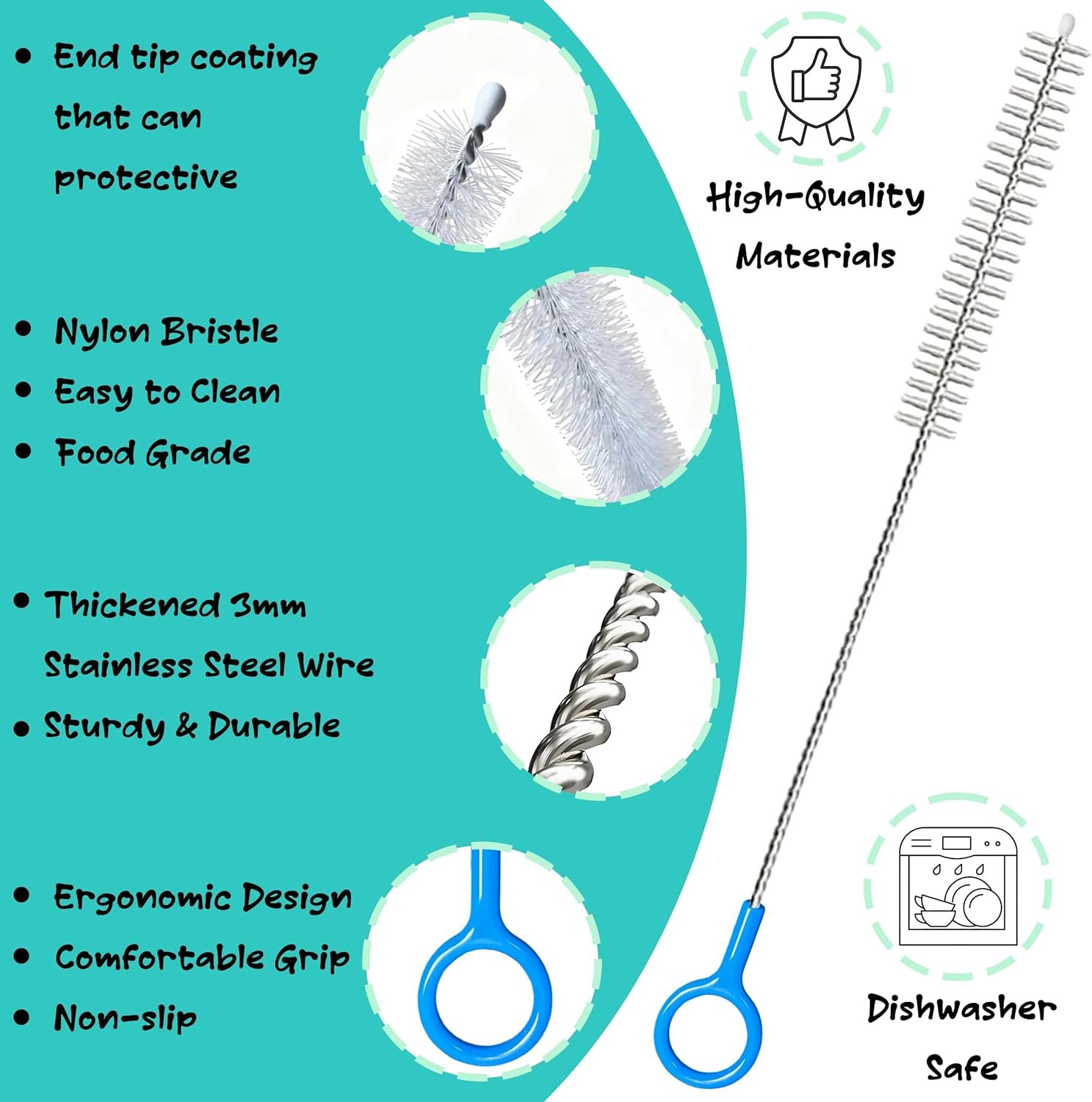 Thumbnail 2 de Straw Cleaner Brush Set (2 Pack) – Extra-Long 12inch & 10inch Stainless Steel Straw Brushes for Reusable Bottles and Tumblers