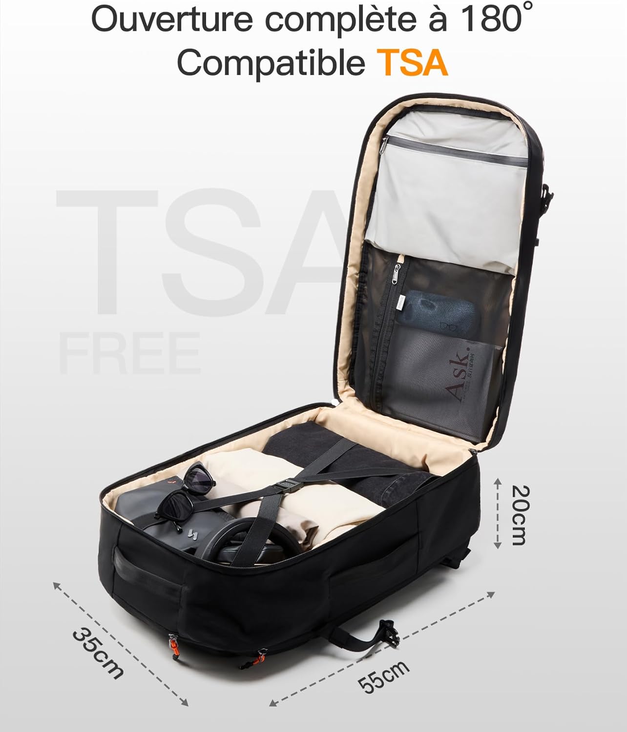 Detalle de Inateck Sac à dos cabine 38.5L en nylon recyclé – TSA et compartiment 15,6–16", léger et fonctionnel
