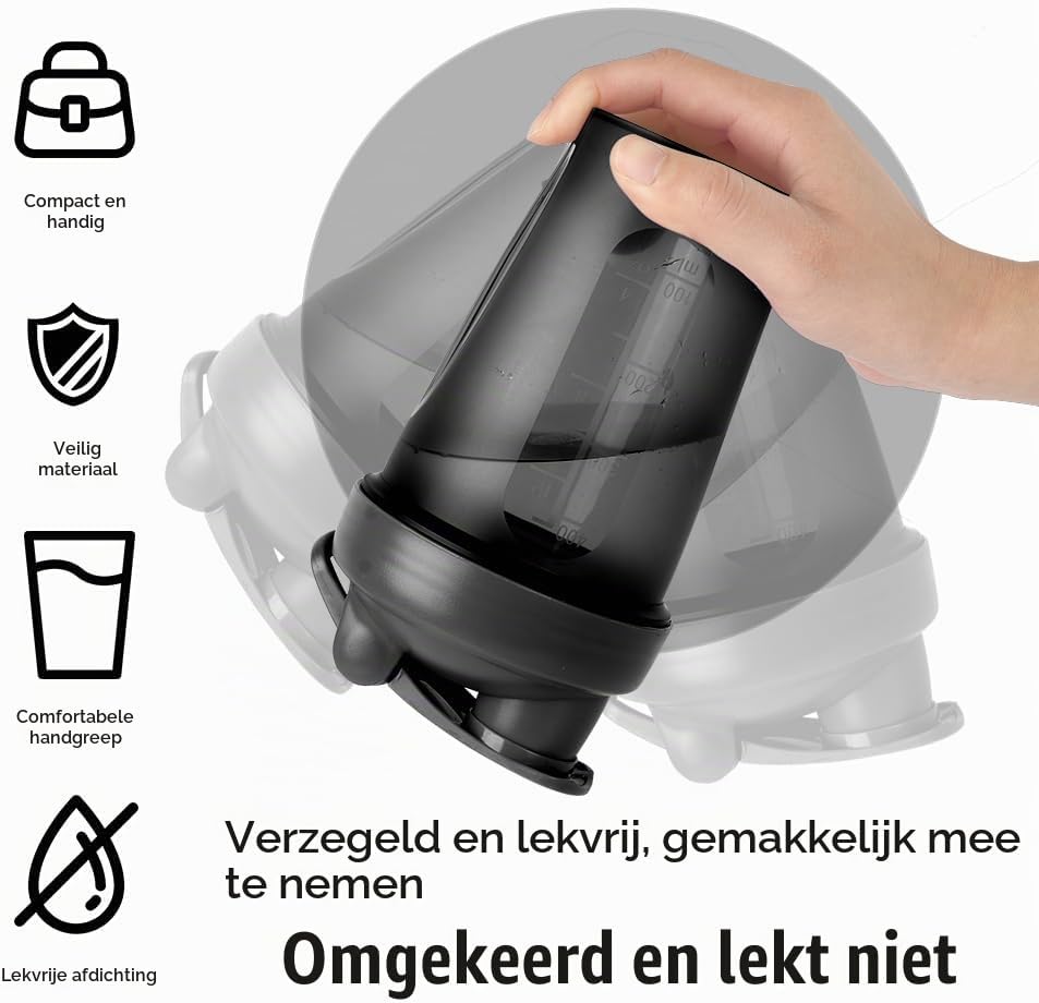 Detalle 2 de AOGOE 4641199 eiwitshakers 400 ml met stalen mengbal, zwart en wit
