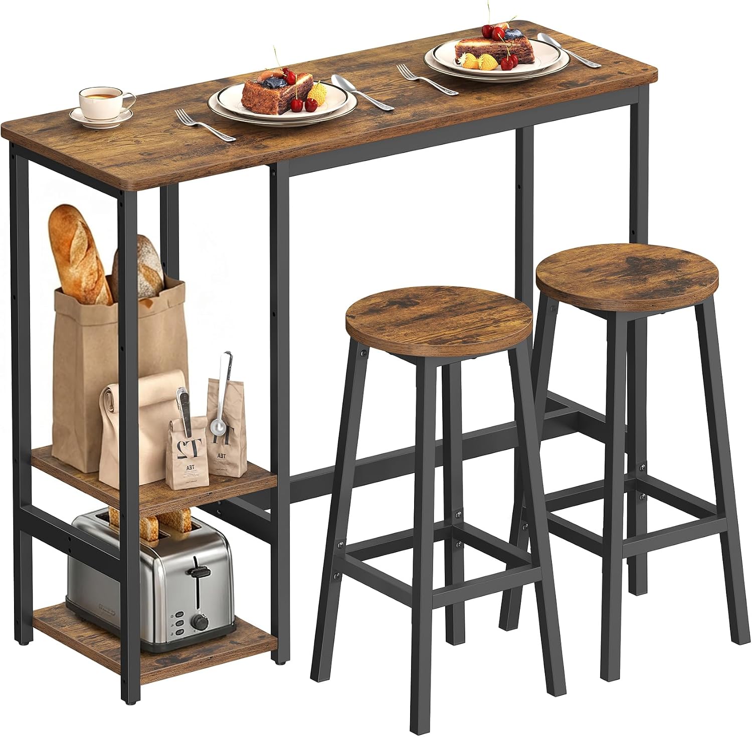 VASAGLE LBT220KD01 Tavolo con 2 Sgabelli 63,5 cm