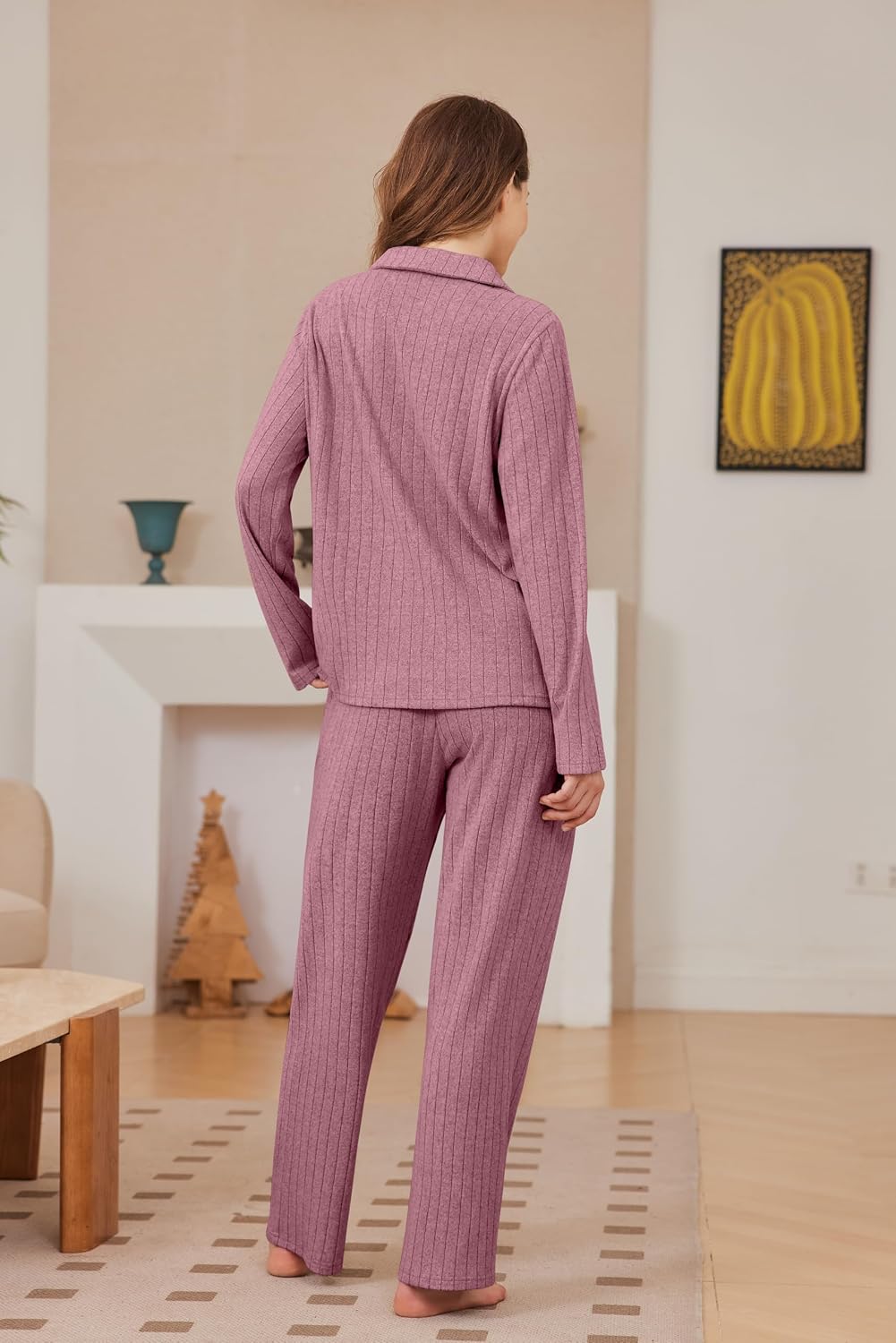 Detalle de Ekouaer Women's Ribbed Knit Pajama Set