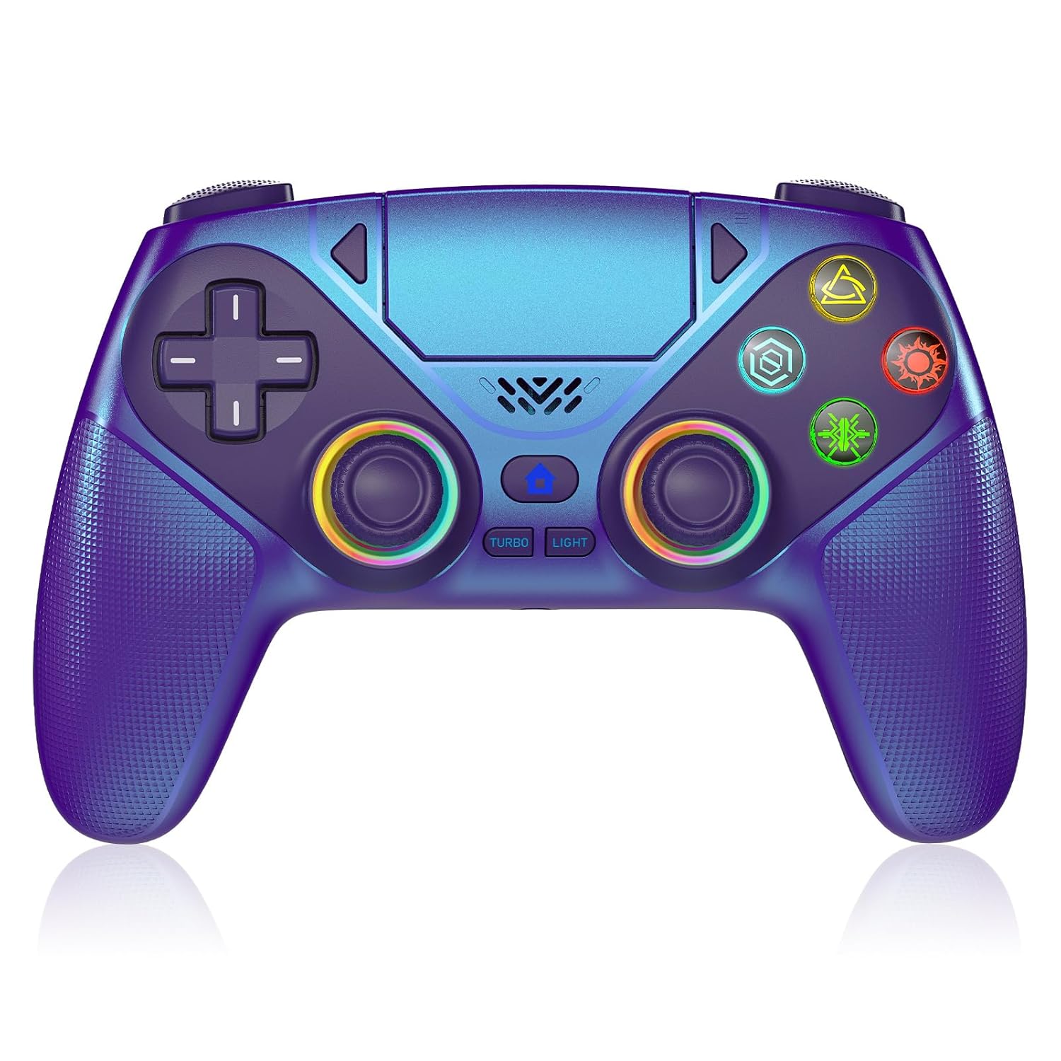 Detalle de Dinosoo RGB Wireless Controller for PS5/PC – Turbo, Macro, Dual Vibration, 6-Axis Motion, 3.5mm Audio Jack & 1000mAh Battery