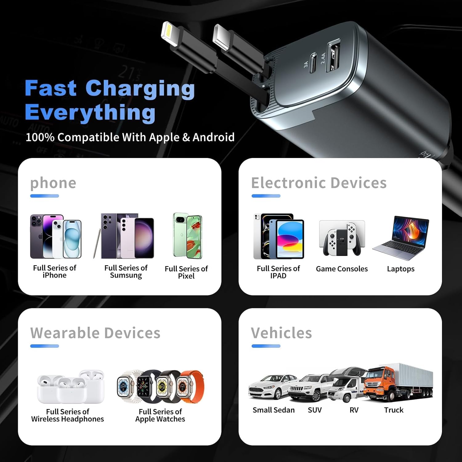 Thumbnail 6 de 84W Retractable Car Charger USB-C 4-in-1