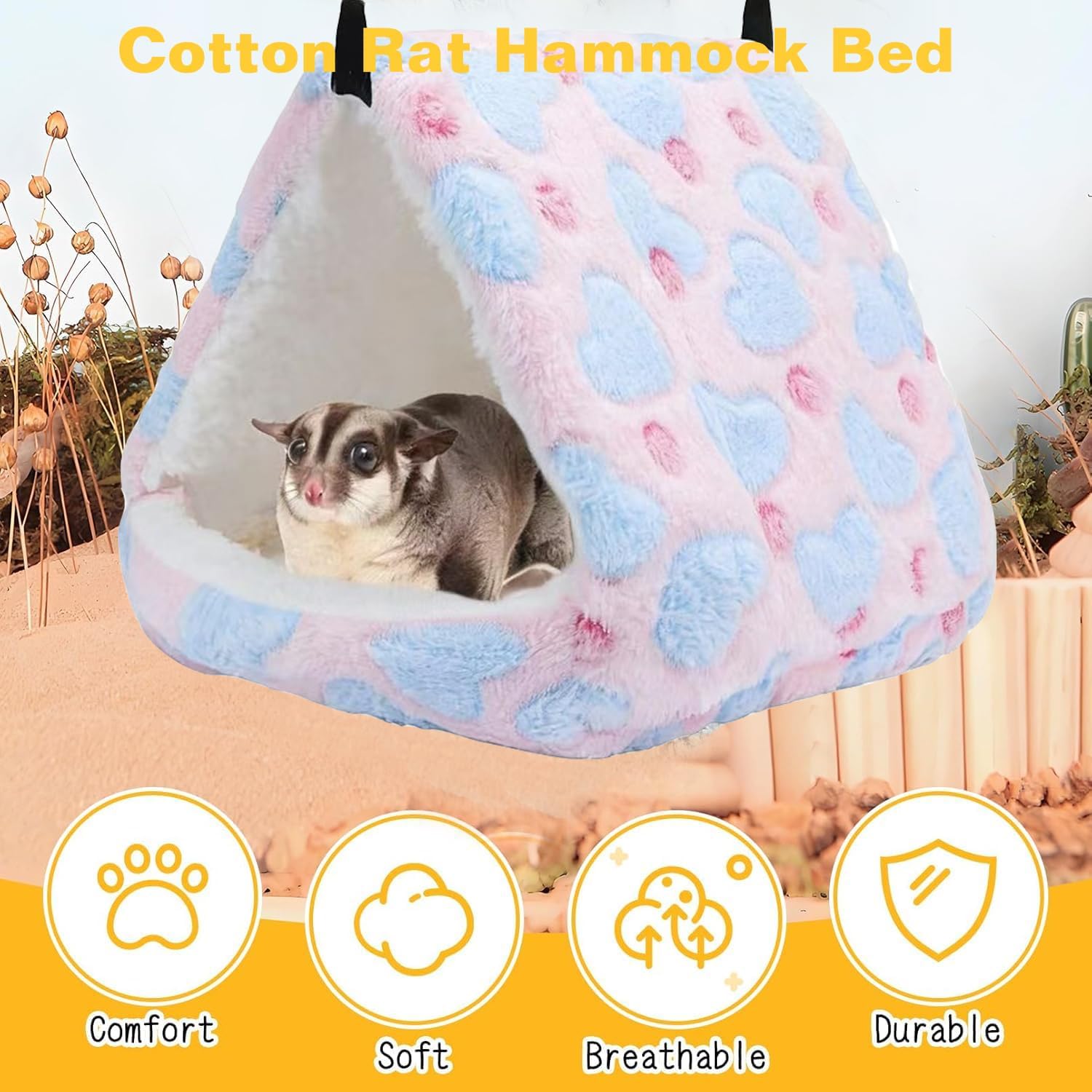 Detalle de ZYYRSS Rat Hammock Soft Ferret Hideout Bed – Warm Pink Resting Cave for Small Pets (24 × 23 × 25 cm)