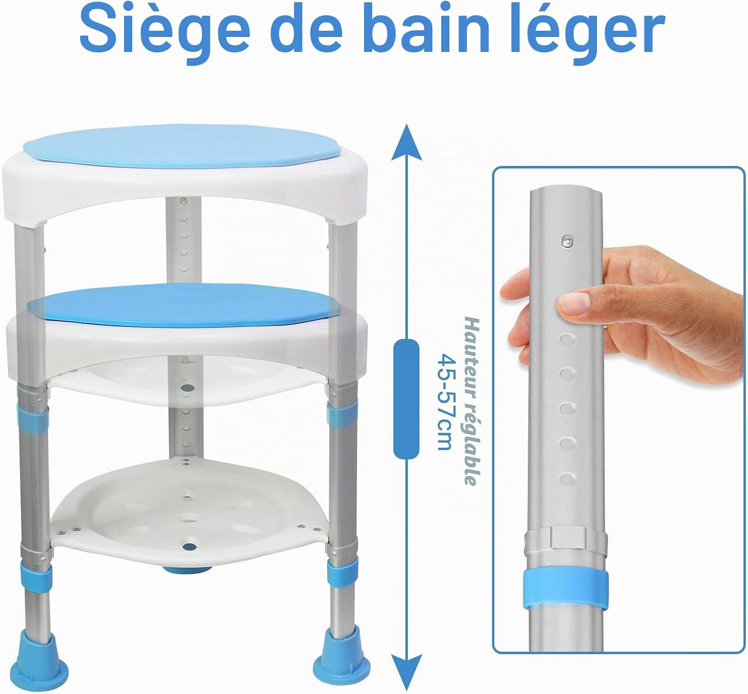 Detalle de UISEBRT UIS-HAG1128 douchestoel, 360° draaibaar en verstelbaar van 45 tot 57 cm