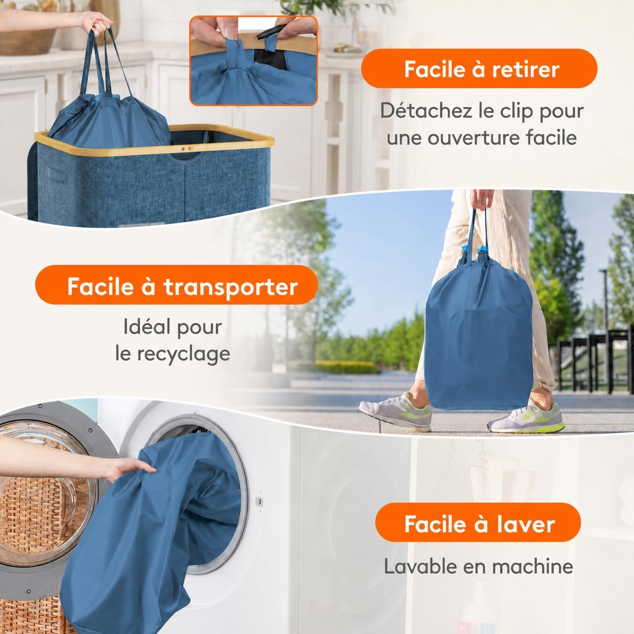 Detalle de Lifewit 24377 flessenverzamelaar, 150 liter, 2 vakken, donkerblauw