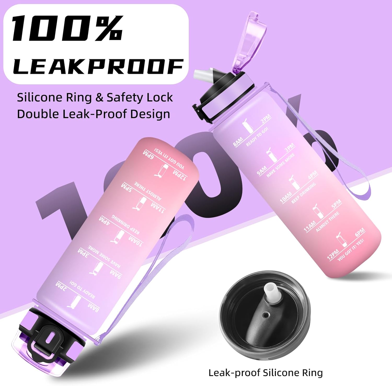 Thumbnail 4 de Botella de Agua 1L Reutilizable con Pajita y Escala ⛽