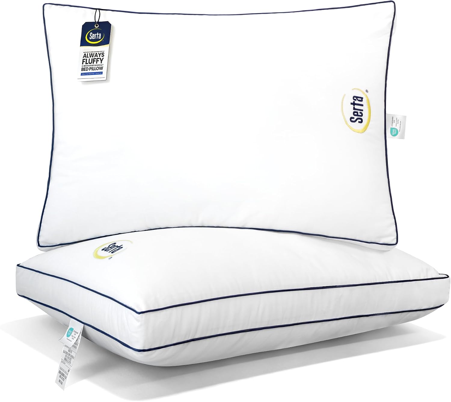 Imagen de Serta Hotel Collection Bed Pillows (Queen/Standard) Set of 2, Medium Firm Down Alternative, 400 Thread Count Cotton Cover en OfertitasTOP