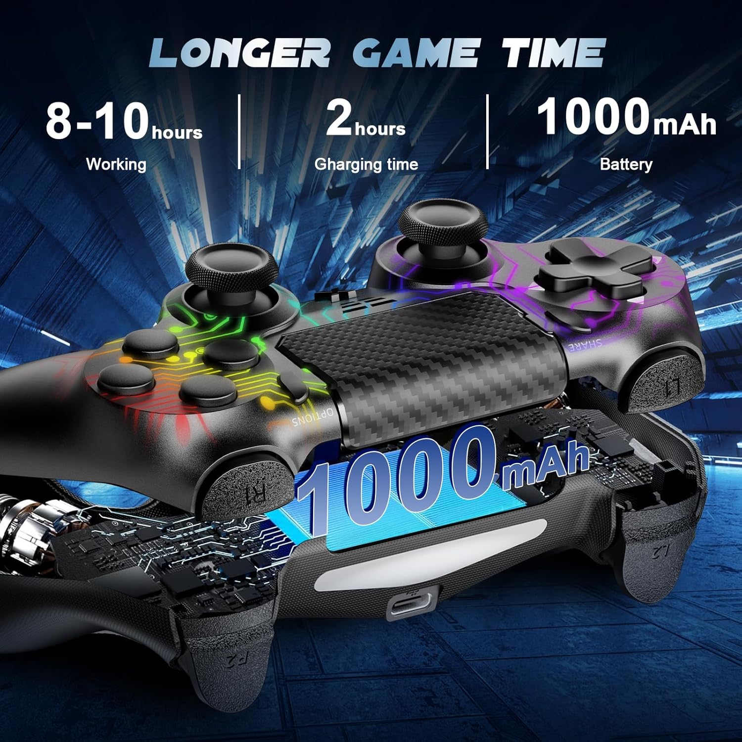 Thumbnail 6 de Glitfix Wireless Controller for PS-4: RGB Enhanced Dual Vibration Controller for PS4/PC