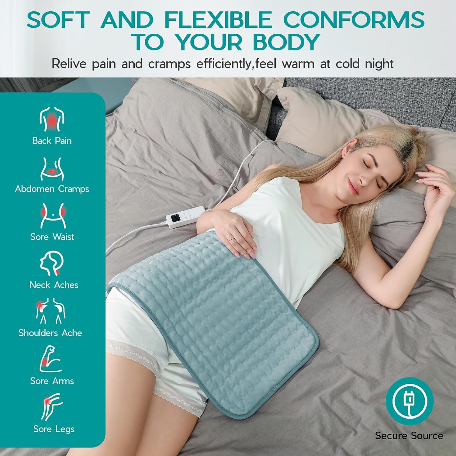 Detalle de Heating Pad for Period Cramps 6-Setting Heat ✅🩹