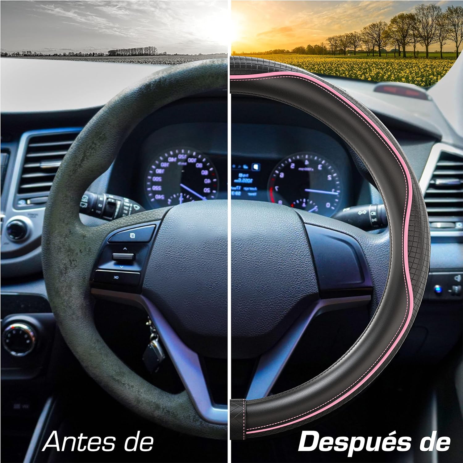 Thumbnail 5 de Upgrade4cars Funda Volante Rosa Negro 37-38 cm