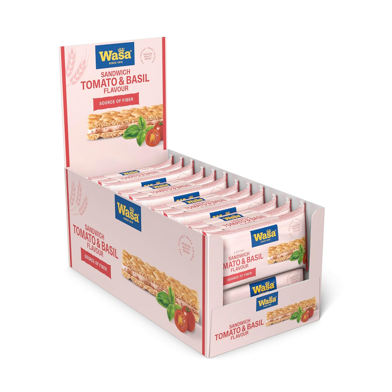 Detalle 2 de Wasa Knäckebrot Sandwich Tomato & Basil 40 g – Knäckebrot-Snack mit Tomate, Käse und Basilikum
