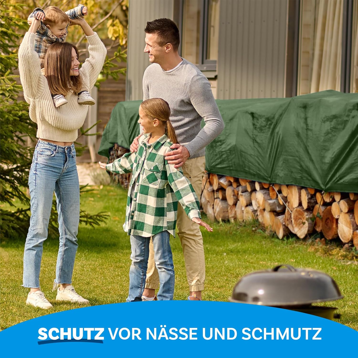 Detalle de etm Abdeckplane wasserdicht 240 g/m², 3x5 m, grün – UV-stabil mit Metallösen