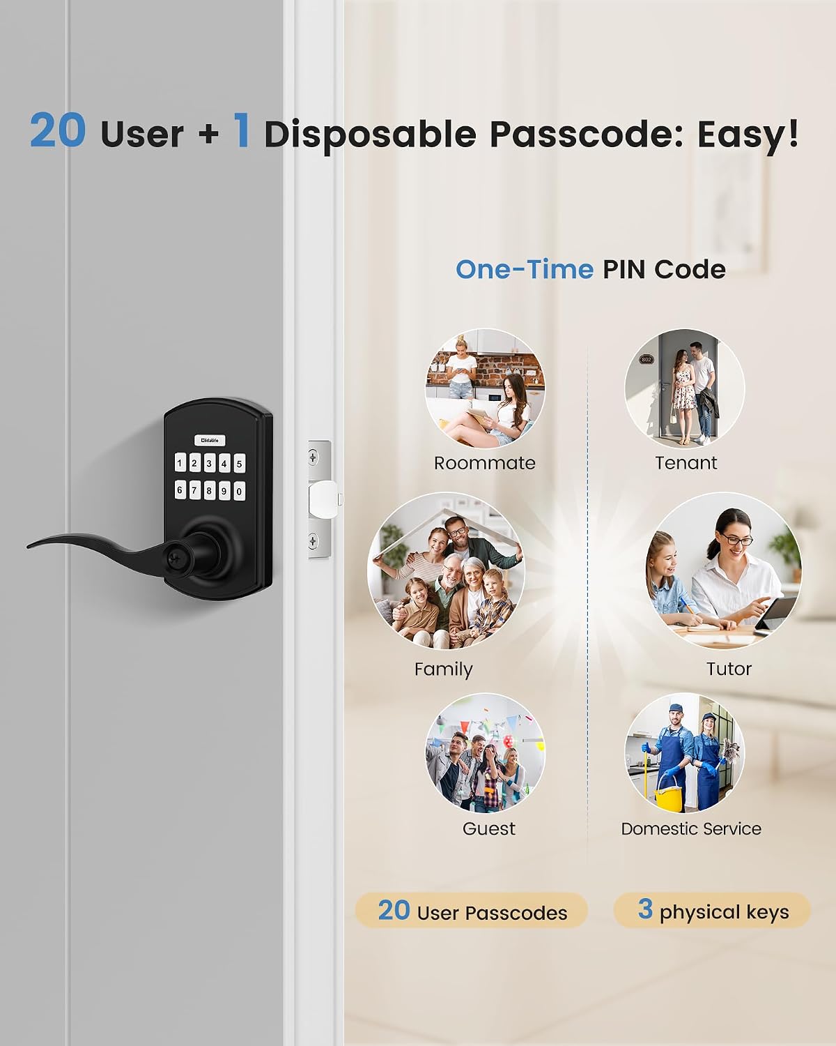 Thumbnail 4 de HIDALIFE HL-300L Keypad Door Lock, 2-Pack with Handle and Anti-Peep Codes