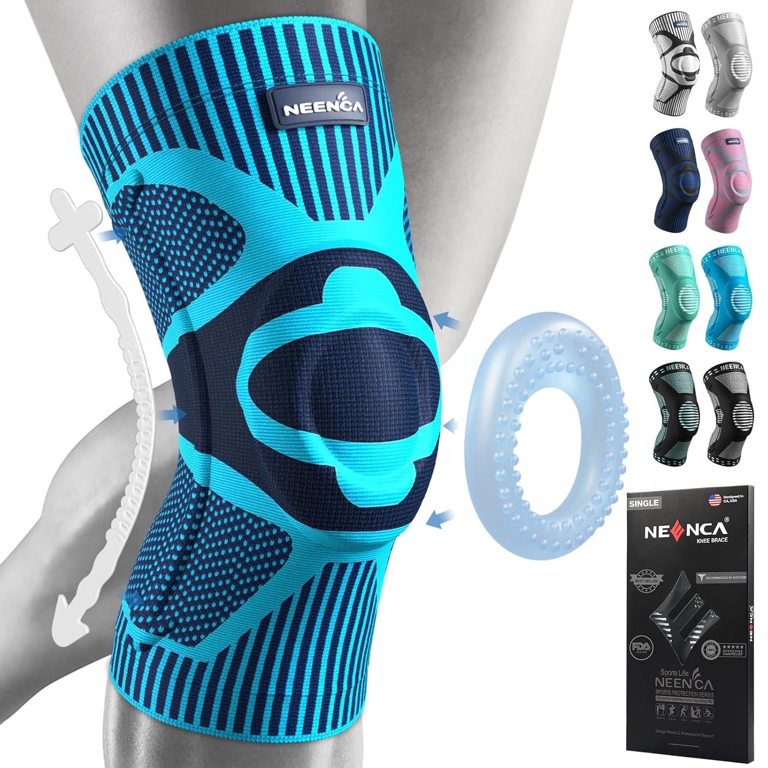 Detalle 2 de NEENCA Knee Brace: Medical-Grade Knee Compression Sleeve with Patella Gel Pad and Side Stabilizers