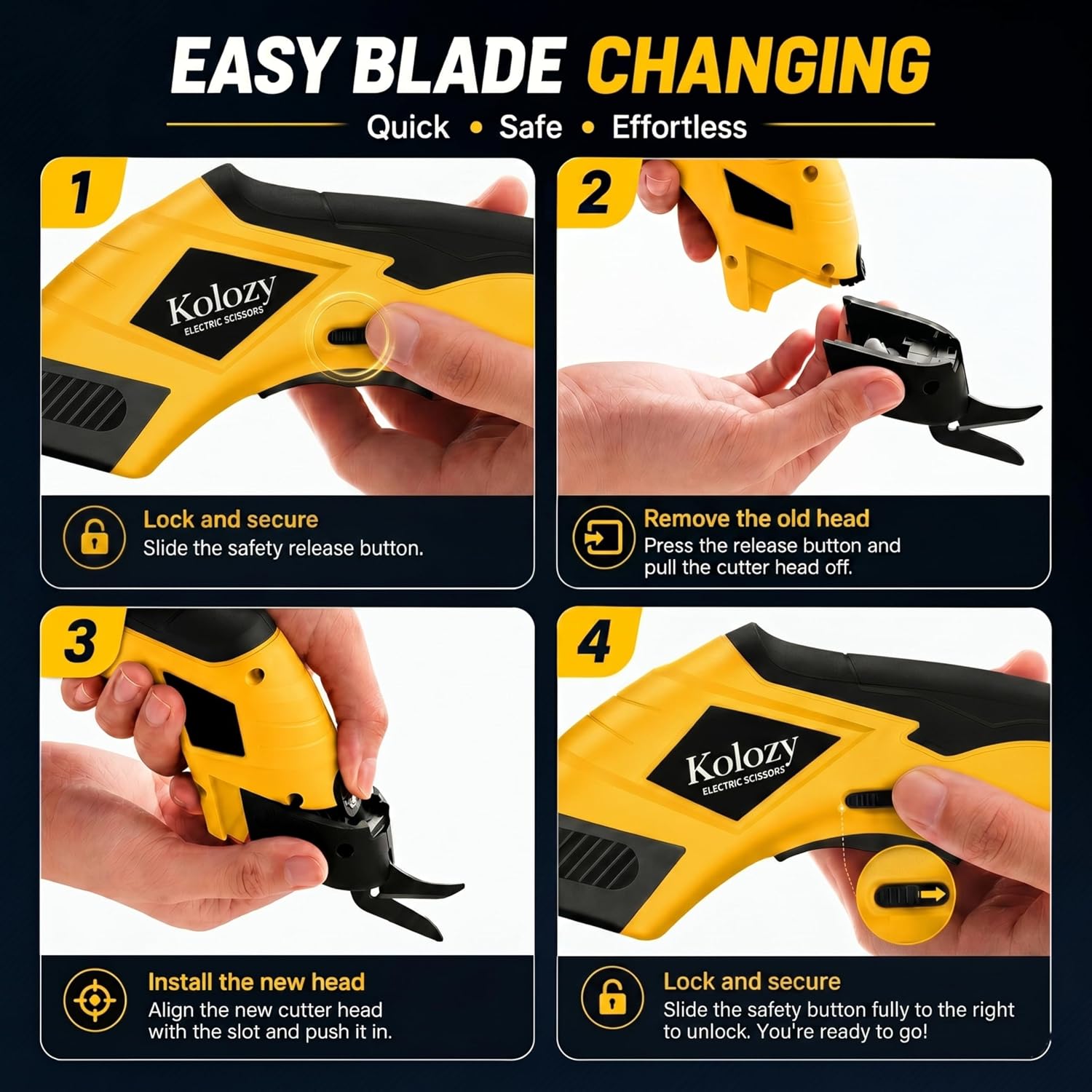 Thumbnail 4 de Kolozy Cordless Electric Scissors 4V (2500mAh, 10,000RPM) – Rechargeable cutter for cardboard, fabric, carpet, leather