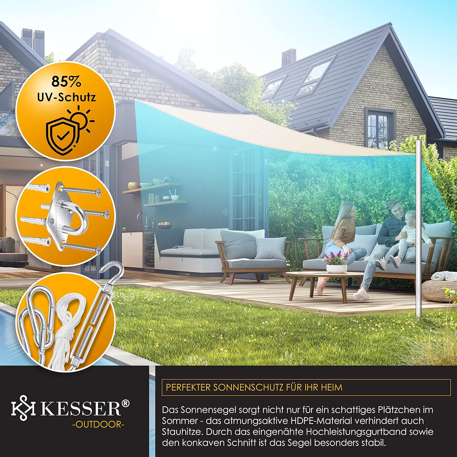 Thumbnail 3 de KESSER® Sonnensegel Sonnenschutz Windschutz 3x3x3 m – HDPE, wasserabweisend, windabweisend