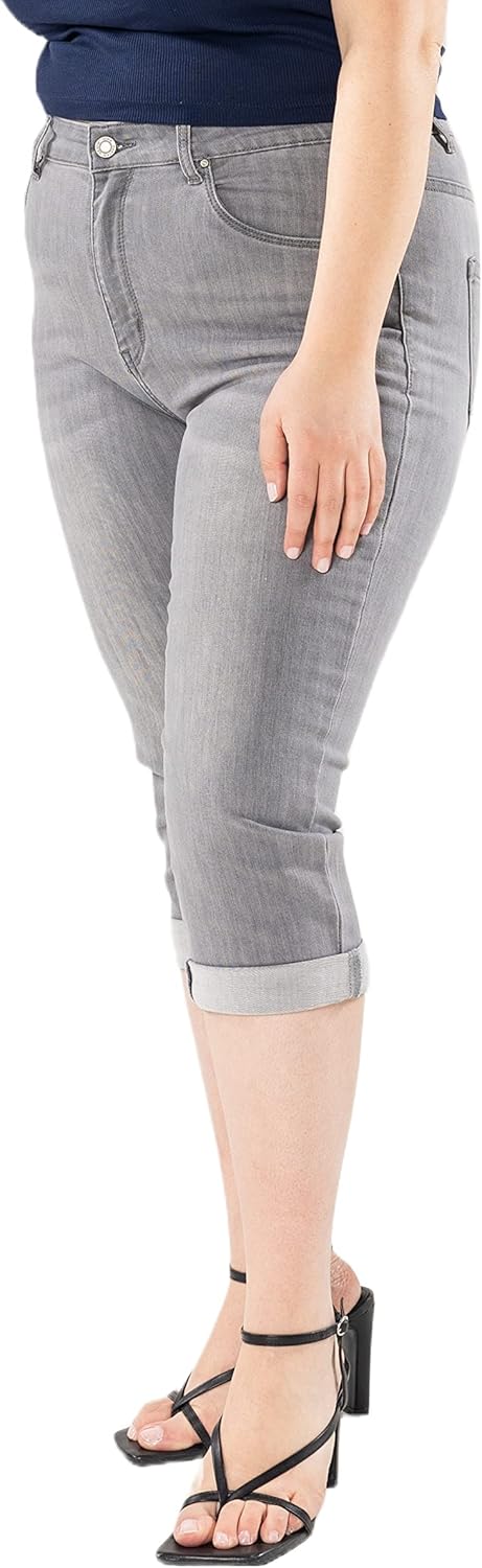 Detalle de Nina Carter P200 Damen Capri Jeanshosen Große Größen HIGH Waist – Sommer Used-Look