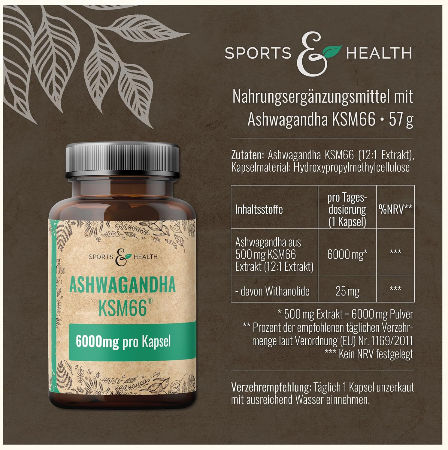 Thumbnail 1 de Ashwagandha KSM-66 100 Kapseln 500 mg