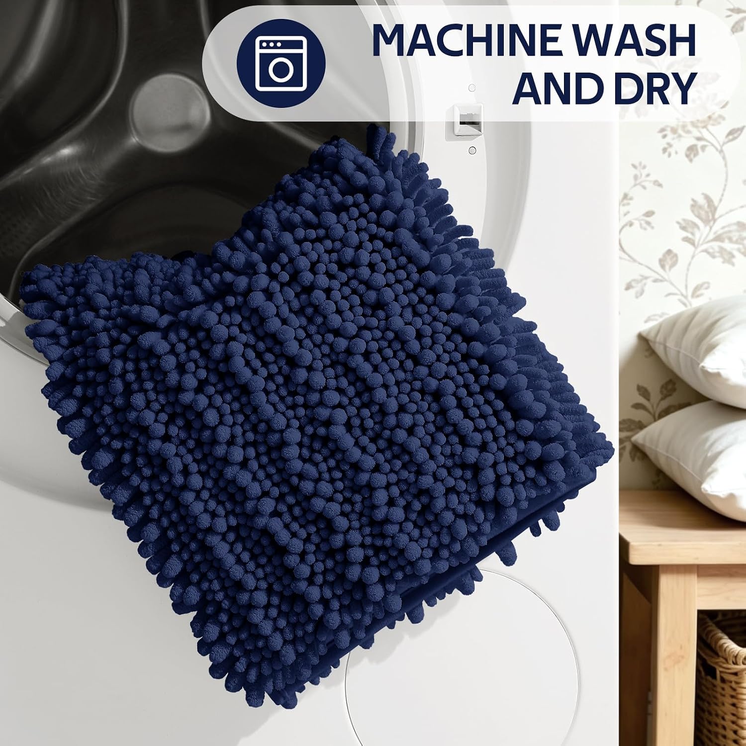 Thumbnail 6 de ACCUMTEK Upgrade Extra Large Navy Blue 3-Piece Bath Rug Set