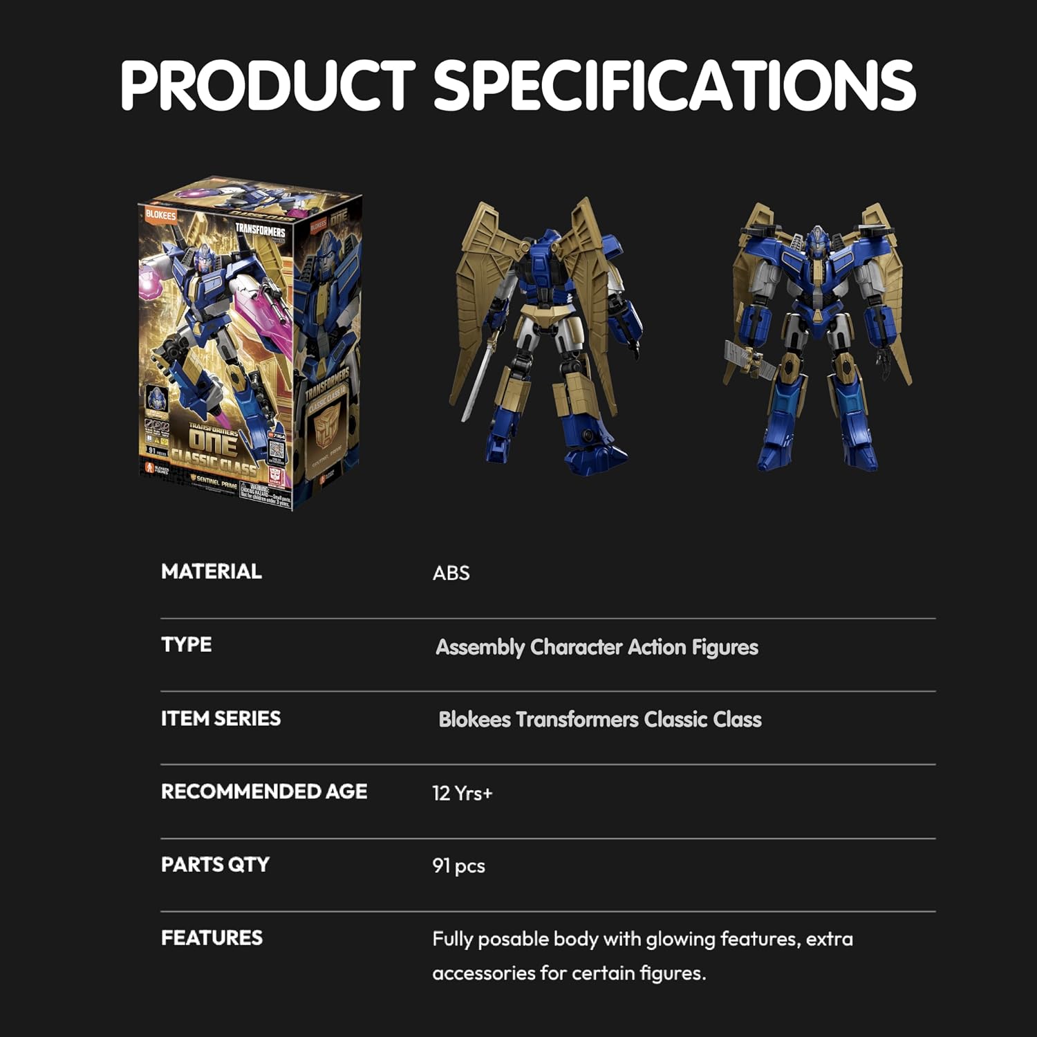 Thumbnail 6 de BLOKEES Transformers Classic Class 14 Sentinel Prime collectible figure with light-up eyes