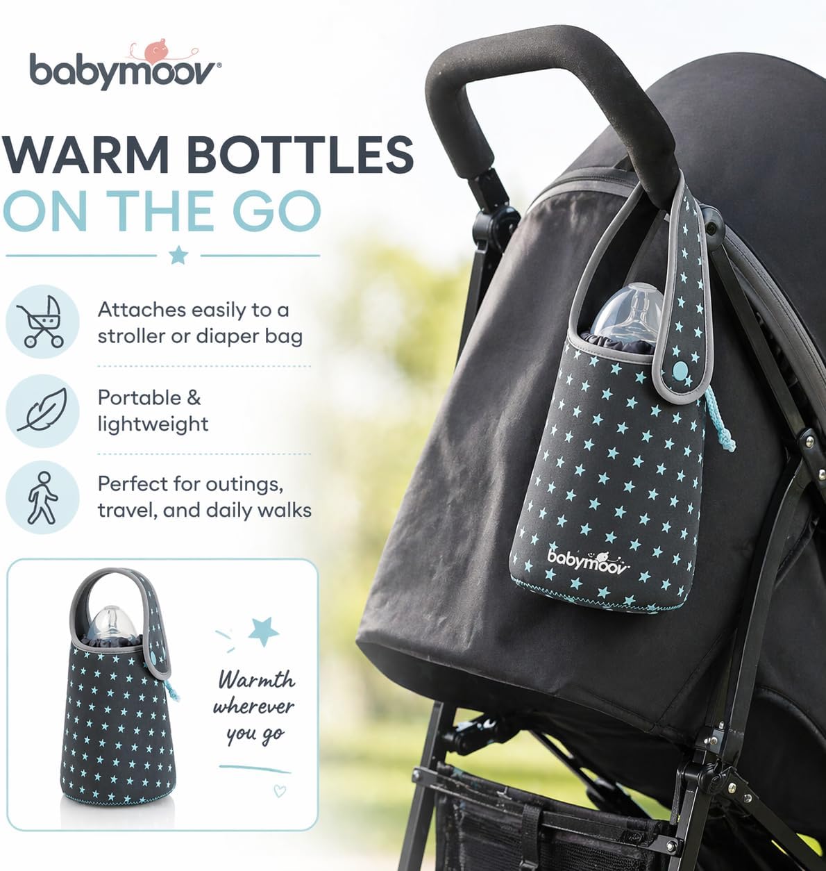 Detalle 1 de Babymoov Chauffe-Biberon Autonome Gris: chauffe-biberon sans électricité et housse isotherme