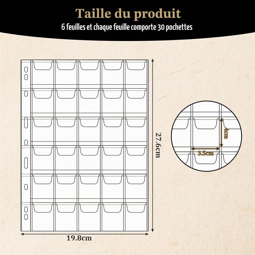 Detalle 2 de Vicloon muntbladen met 30 vakjes per pagina, transparant PVC, 6 stuks