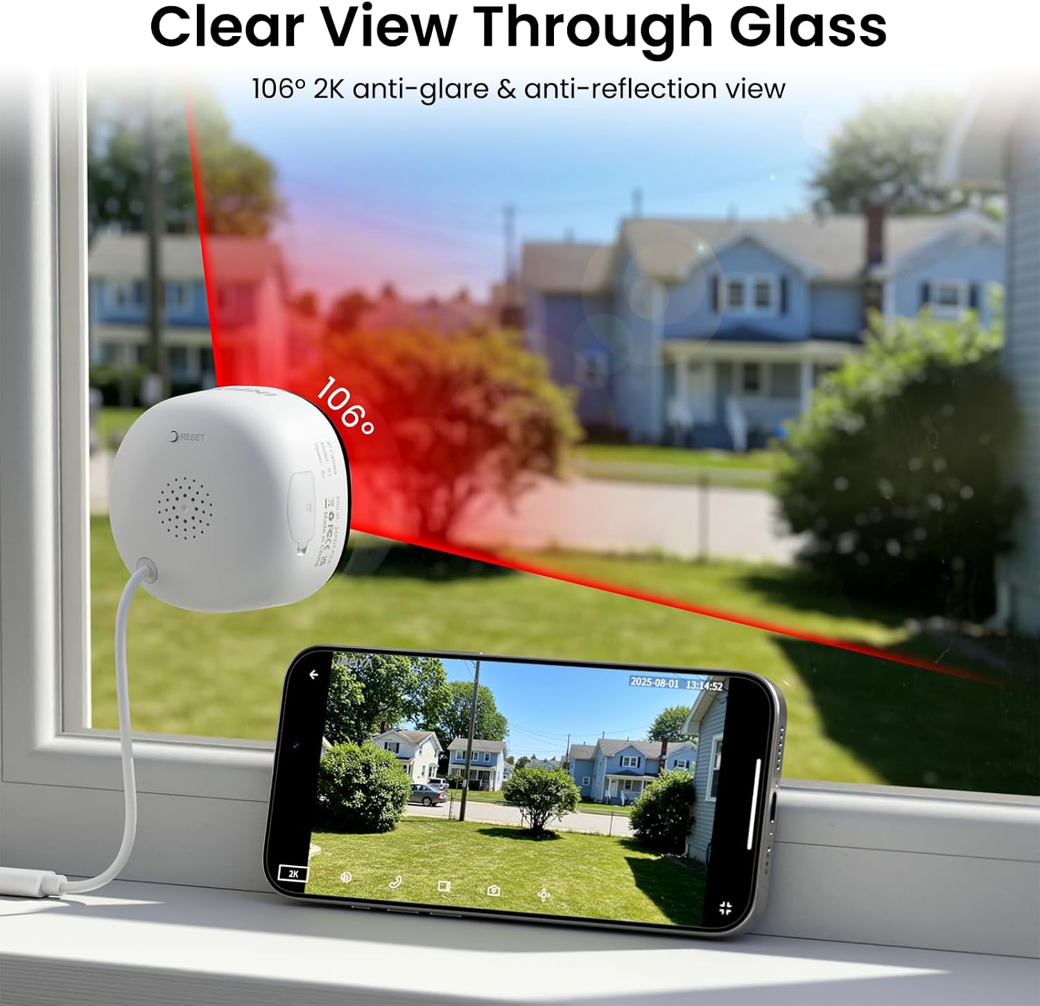 Detalle 2 de INFIYA 2K Window Camera (K1) dual-band WiFi indoor camera for through-glass home security