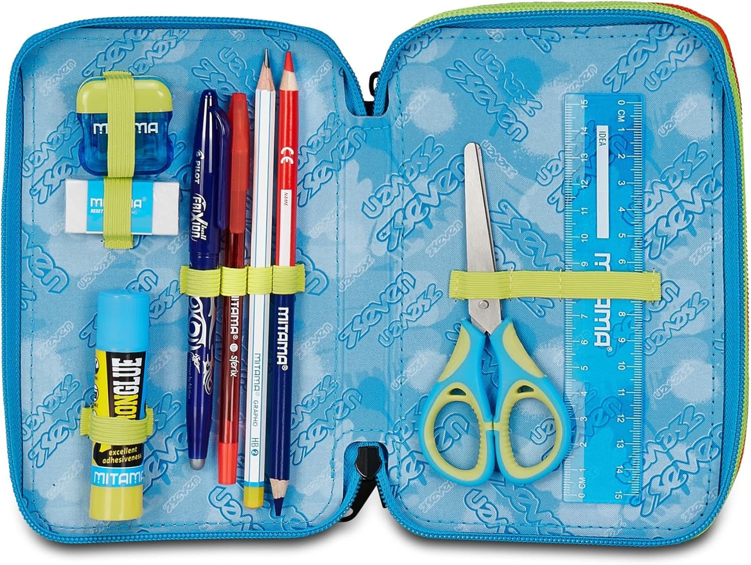Thumbnail 2 de Seven Trousse d'école 3 Zip Scribbled Flame Bleu – 45 pièces et triple compartiment