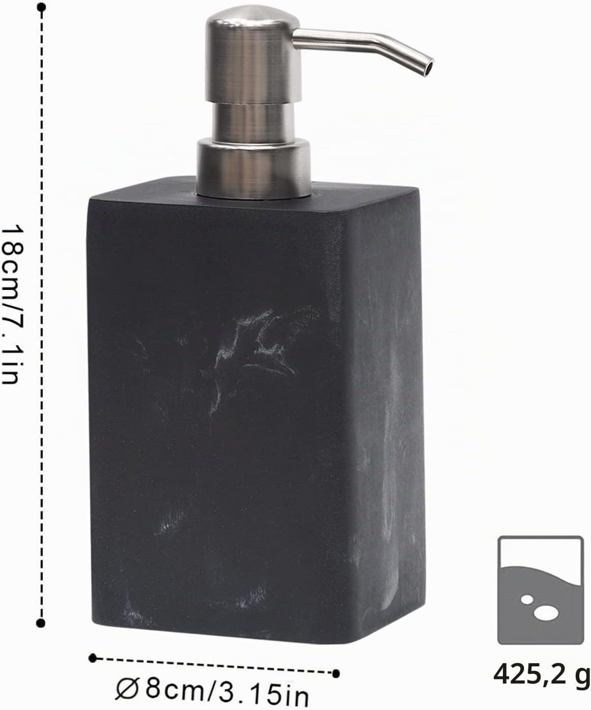 Thumbnail 5 de Suanti Seifenspender 425 ml – quadratisch, Pumpe aus gebürstetem Nickel, nachfüllbar, schwarzer Marmor-Stil