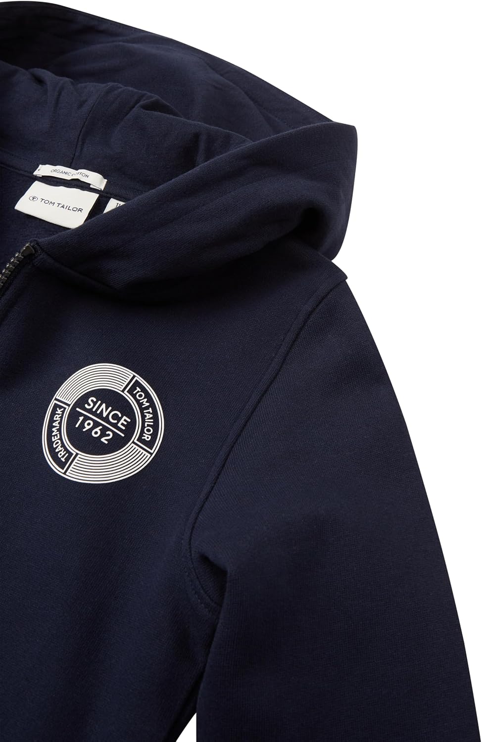 Detalle de TOM TAILOR Jungen Kinder Sweatjacke mit Logo-Print – Regular Fit mit Kapuze