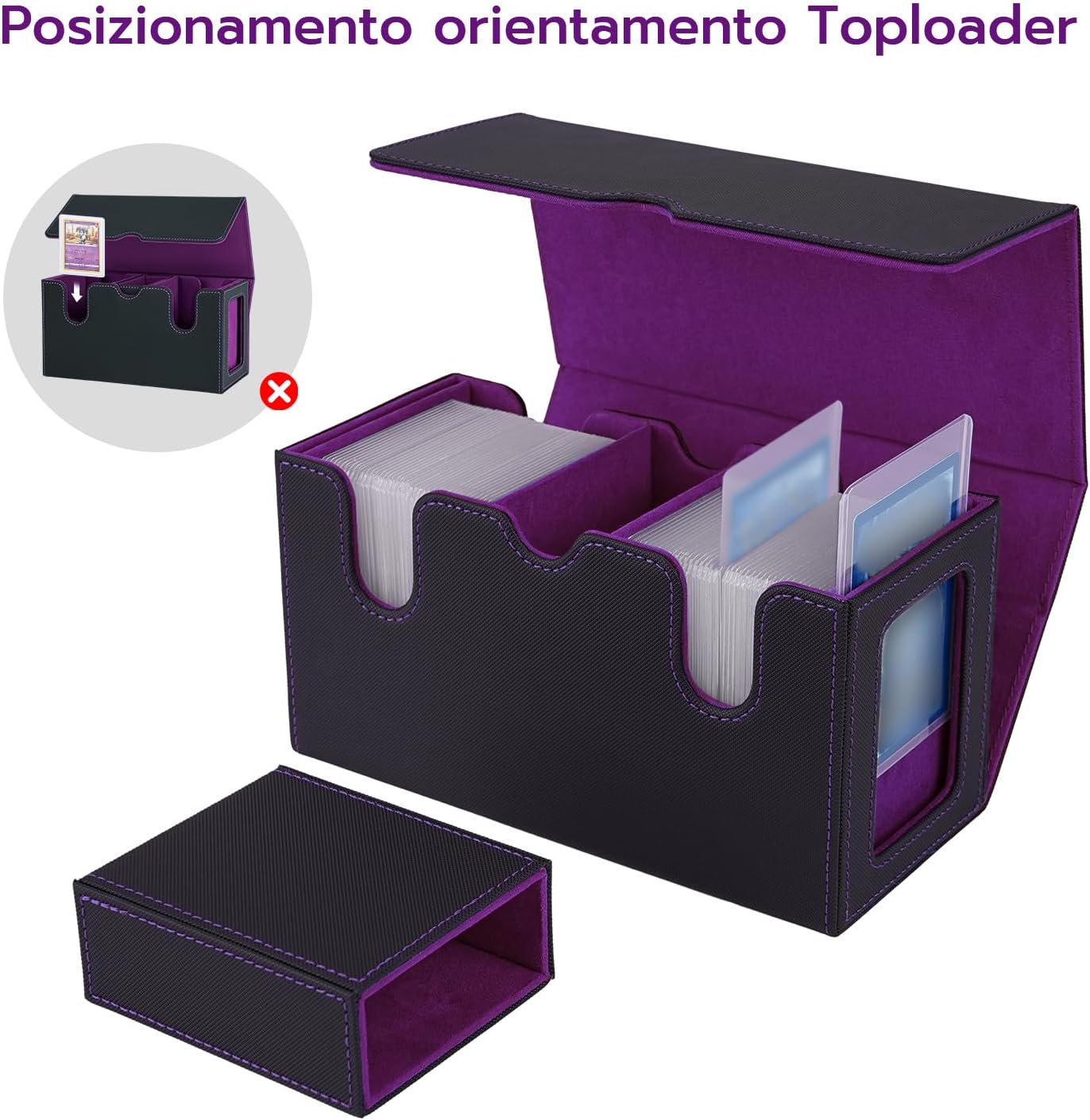 Detalle de Tolesum Commander Deck Box: Porta Mazzo MTG 360+ carte, 3-in-1 con vetrine e cassetto dadi – Nero Viola