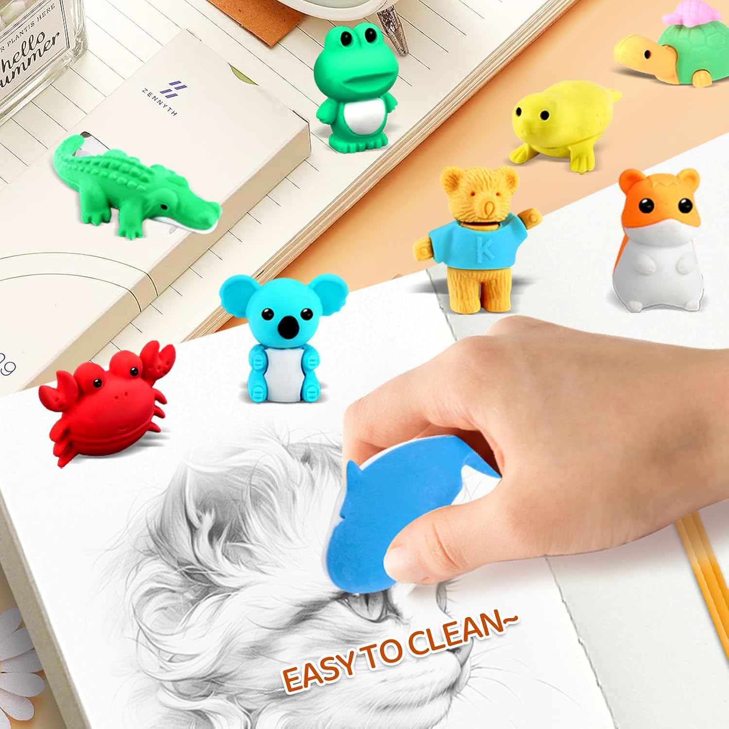 Detalle de URSKYTOUS 111Pcs Animal Erasers Desk Pets – Puzzle Pencil Erasers for Kids