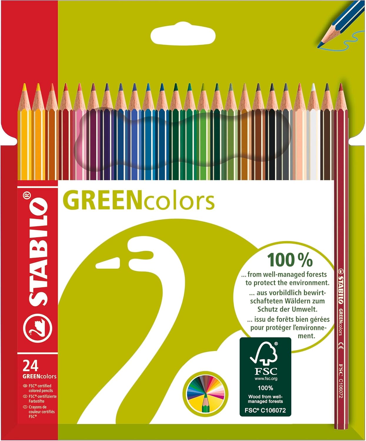 Detalle de STABILO GREENcolors Buntstift, 24er Pack – FSC-Holz, Sechskant, intensive Farben