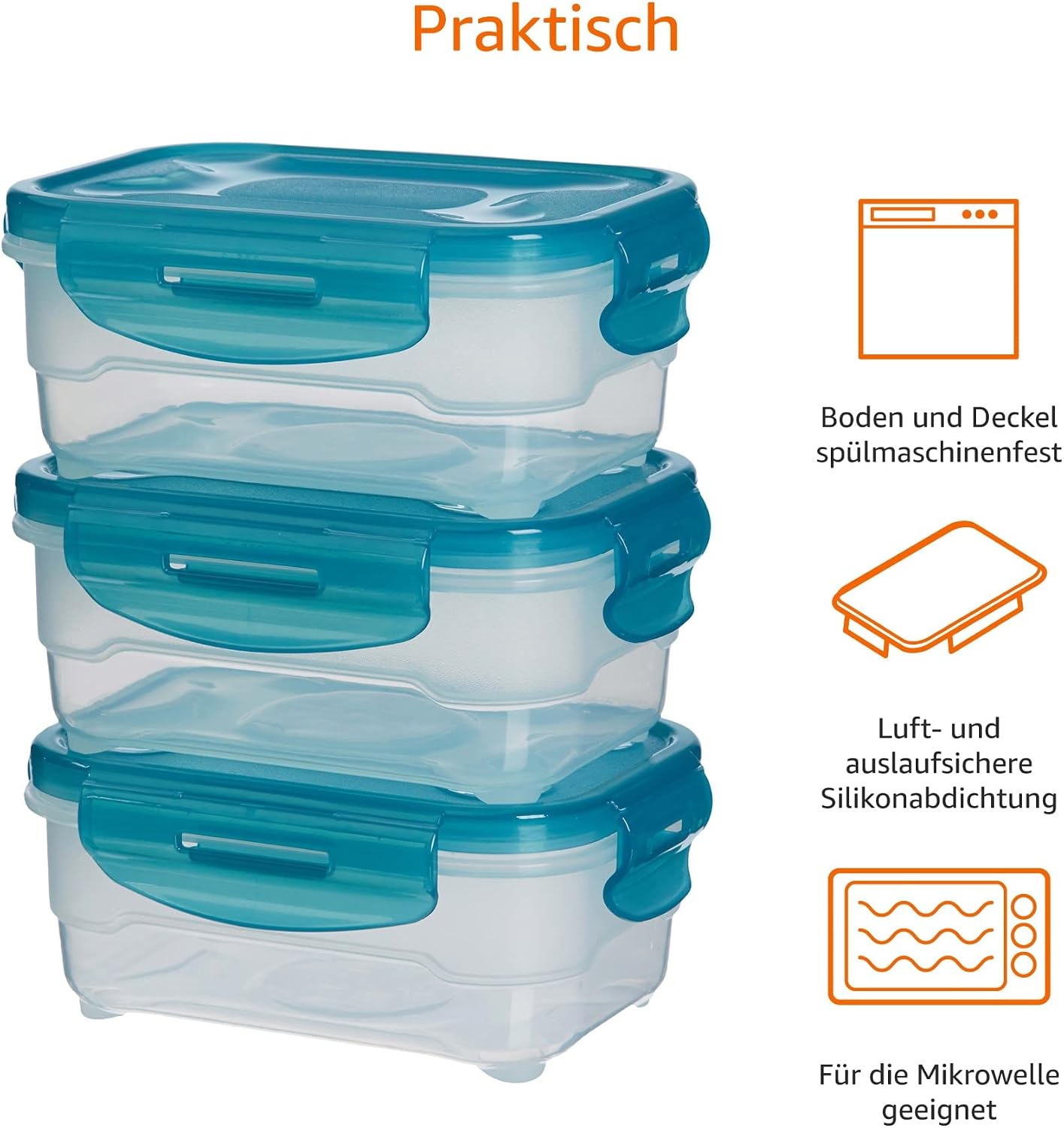 Detalle de Amazon Basics Gefrierbehälter-Set, 3 × 0,6 l – luftdicht, auslaufsicher, BPA-frei, mikrowellen- und spülmaschinenfest